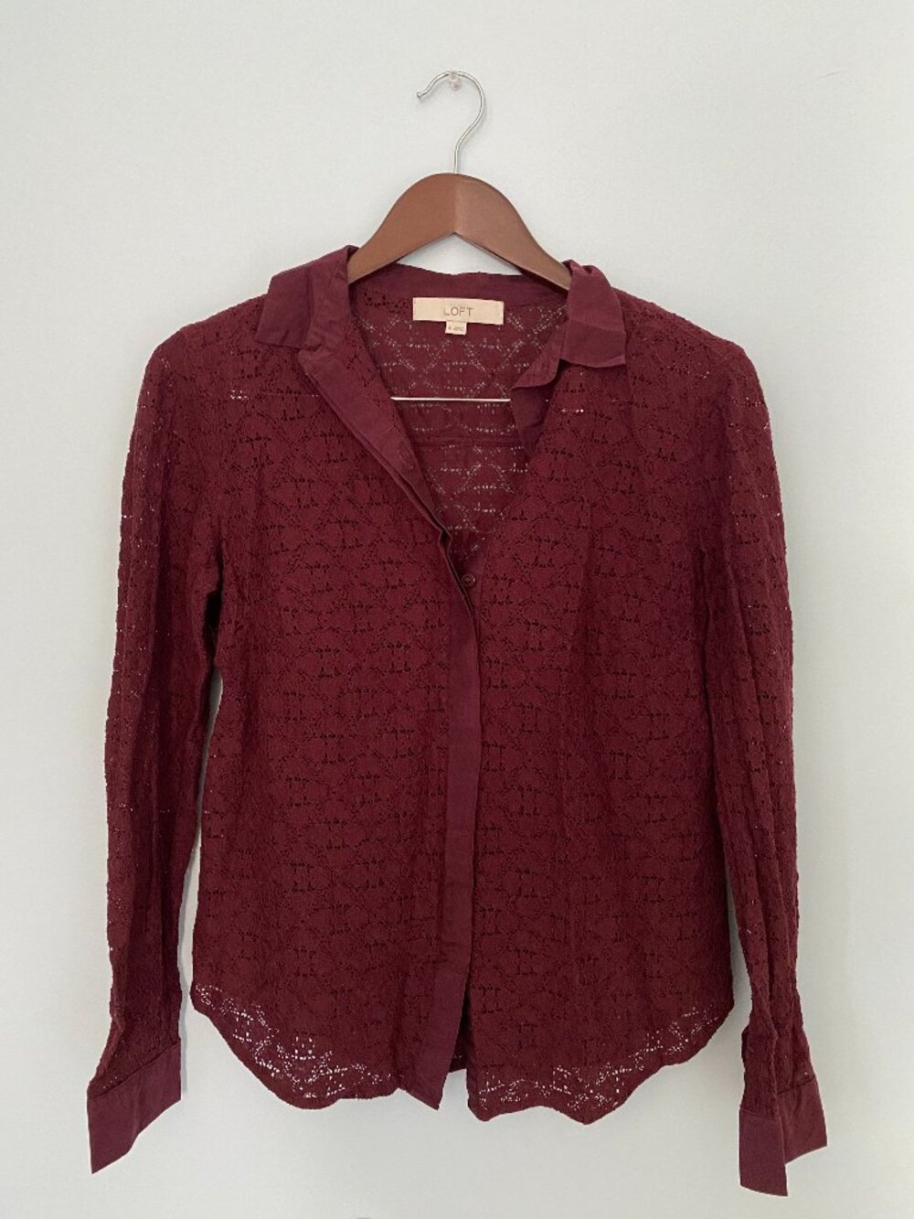 Ann Taylor Loft Button Front Lace Blouse
